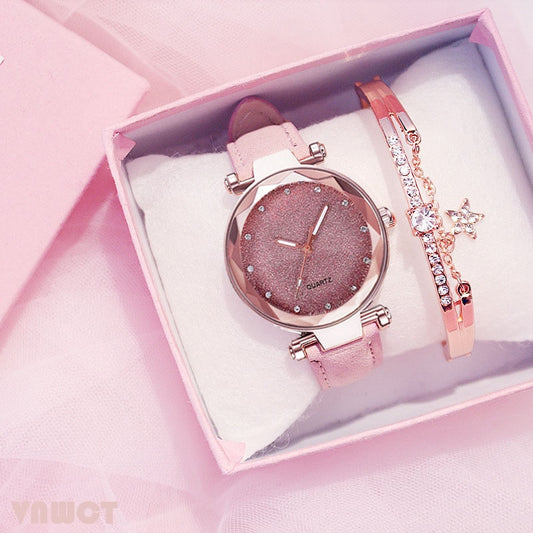 Casual Women Romantic Starry Sky Wrist Watch bracelet Leather Rhinestone Designer Ladies Clock Simple Dress Gfit Montre Femme