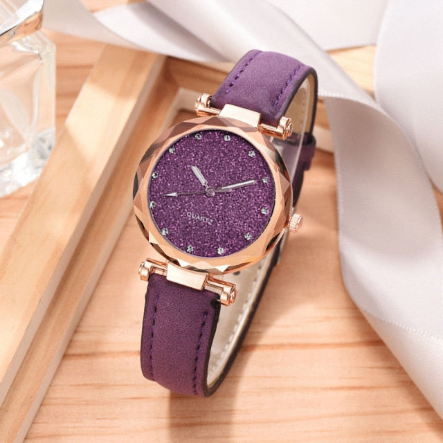 Casual Women Romantic Starry Sky Wrist Watch bracelet Leather Rhinestone Designer Ladies Clock Simple Dress Gfit  Montre Femme