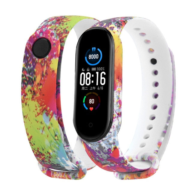 Strap For Xiaomi Mi Band 4 3 5 6 watch band Creative graffiti style Silicone bracelet replacement For XiaoMi band 4 5 Wristband