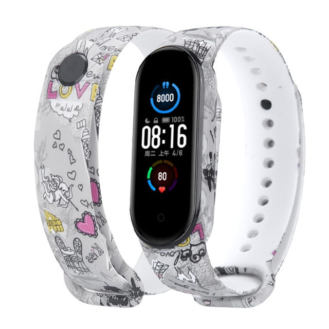 Cartoon pattern Strap For Xiaomi Mi Band 6 3 4 5 Silicone Wristband Sports Bracelet Mi Band 6 5 replacement strap For miband 3 4